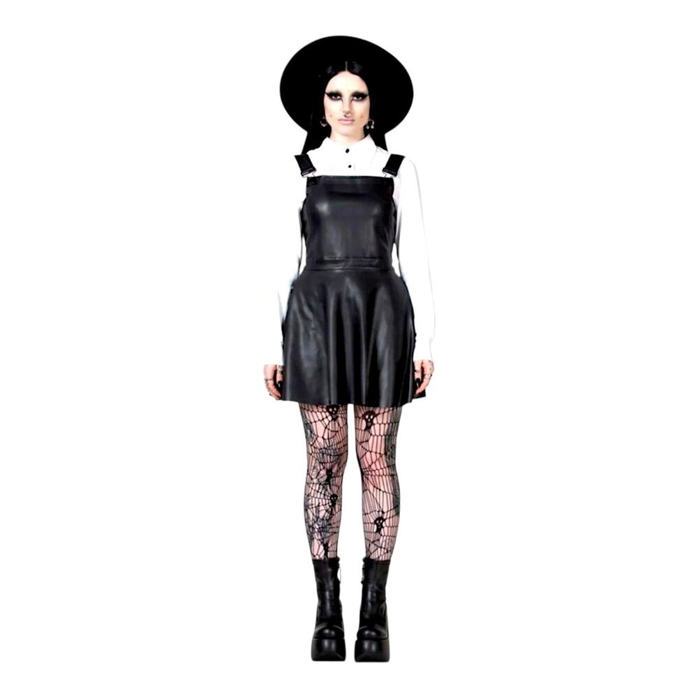 NWT Killstar Neve Black Faux Leather Pinafore Mini Dress Large KIHILIST